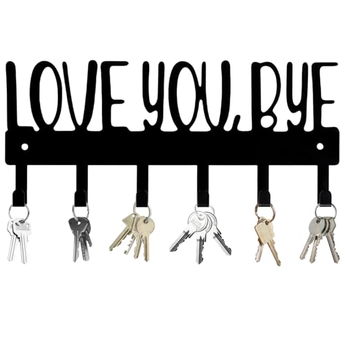 Kunoli Key Holder, Love You Bye Entryway Metal Key Hooks with 6 Hooks, Wall Mounted Decorative Key Rack for Front Door, Hallway & Home Organization (A-Z)