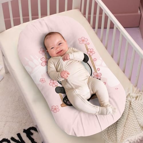 Image of ZOUTAIRONG Cherry Blossom Panda Bassinet Sheet Set Compatible with Mika Micky, Baby Delight, Dream On Me Bassinet Mattress for Baby Boys Girls
