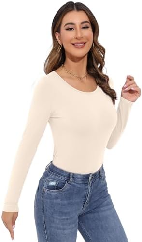 Women's Long Sleeve T-Shirt Scoop Neck Rayon Slim Fit Stretchy Layer T Shirts Tops
