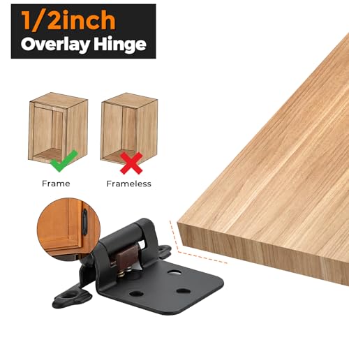 Image of Ravinte 2 Pack (1 Pairs) 1 /2 inch Overlay Cabinet Hinges, Self-Closing Semi-Concealed Face Mount, Matte Black Decorative Hardware with Door Bumpers for Kitchen & Cupboard Doors