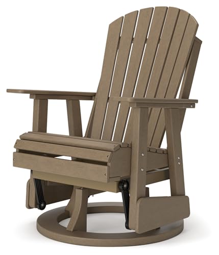 Image of Signature Design by Ashley Hyland Wave Contemporary Swivel Glider Adirondack Chair with 360-Degree Swivel, Weather Resistant HDPE, 18 inch Seat Height, Brown