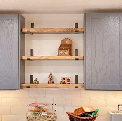 Rustic Shelves With J-Brackets Set Of 2, Industrial Shelf, Kitchen Shelves, Solid Wood, Decorative Wall Storage, Heavy Duty, Urbandi (Brown, 24Wx10D) #TOP1