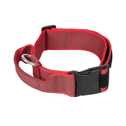Collare K9 serie Color & Grey con manico richiudibile, chiusura di sicurezza ed adesivi intercambiabili, 40 mm x 47-67 cm, rosso-grigio