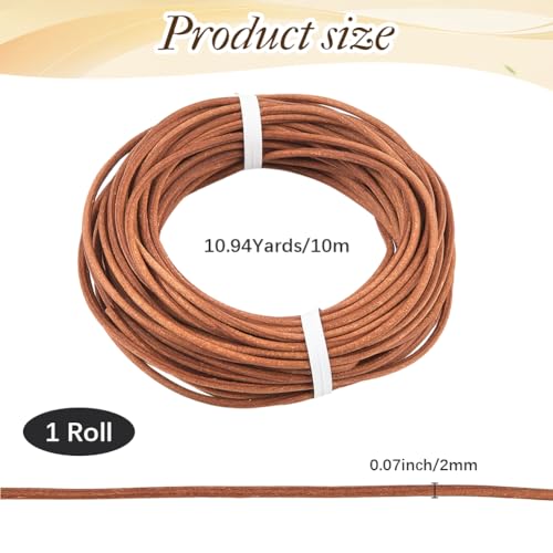 Miniatura 2 de Calfovera Cordón De Cuero Genuino De 10 M X 2mm Para Manualidades, Marrón Claro, Redondo, Fino, De Piel De Vaca, Cordón De Cuero Auténtico, Cuerda Trenzada, Hilo Para Hacer Joyas, Collares, Pulseras