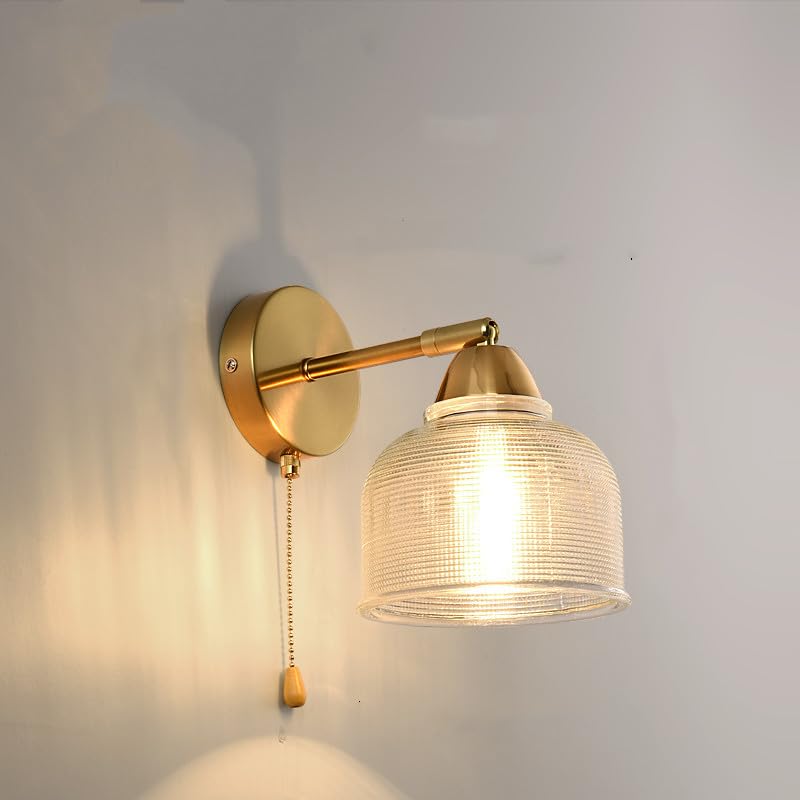 Image of Industrial Gold Wall Sconce with Pull Chain Switch, Farmhouse Glass Wall Light for Kitchen Living Room Bedroom Bath Vanity Hallway (Clear-15cm)