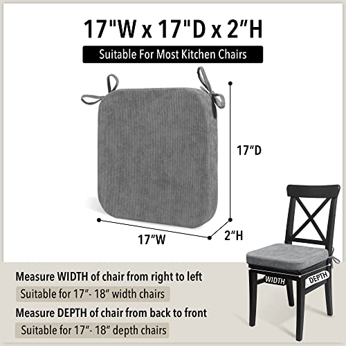 Tromlycs Dining Room Chair Cushions Set Of 4 17X17 Inch For Kitchen Seat Cushions Chairs Pads Indoor Non Slip With Ties Grey Corduroy #TOP1