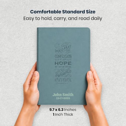 Image of Personalized ESV Large Print Bible for Adults, Name Engraved, Standard Size | Customize Your Aqua Faux Leather Bible Your Way, 2-Column Layout, Lay-Flat Binding, Thin Paper, Christian Gift
