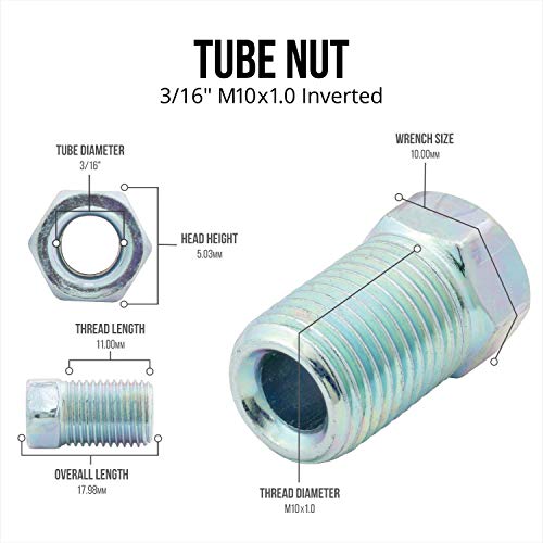 4Lifetimelines 3/16 (M10X1.0 Inverted) Steel Brake Line Fitting, Tube Nut, Pack Of 50 #TOP2