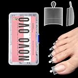NOVO OVO Fake Toe Nail Tips, Soft Gel Toenail Extension, Half Cover Prefiled Square Clear Double Matte C Curve Longtoes Claw for Pedicure Acrylic Press on for Salon, Toenails x 15 Sizes 240 Pcs in Box