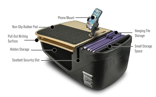 Image of AutoExec GripMaster Car Desk for Your Vehicle Workstation and Mobile Office, Natural with Phone Mount