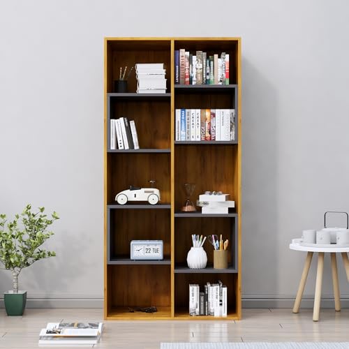 Image of Bniture 10 Tier Engineered Wood Open Book Shelf Wooden Bookshelf for Home, Kids Room & Study Room | Multipurpose Free Stand Corner Book Organizer for Library Room, Office | Giant Wood & Slate Grey