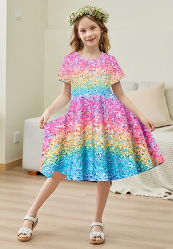 RAISEVERN Toddler Girls Dresses Short Sleeve Casual Midi Sundress 4-9T2