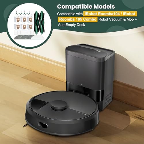 Image of 25 Pack Roomba Replacement Parts for iRobot 104 / Roomba 105 Combo /105X /105 Vac / Q052 Robot Vacuum & Mop, 2 Bristle Brush, 6 Edge-Sweeping, 6 Filters, 6 Dust Bags, 4 Mop Pads, 1 Cleaning Brush