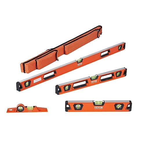 VEVOR 4-delige torpedoniveau, 48/24/16/10 Inch Alle Magnetische Niveaus Set, Fluorescerende Light Up Bubble Flesjes Liniaal voor 45/90/180 Graden, Aluminiumlegering Magnetische Box Leveler Tool, SAE