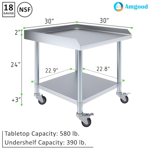 Image of AmGood Stainless Steel Equipment Stand with Undershelf + Casters, Heavy Duty, Commercial Grade, NSF Certified (30 inch Width x 30 inch Length + Casters)