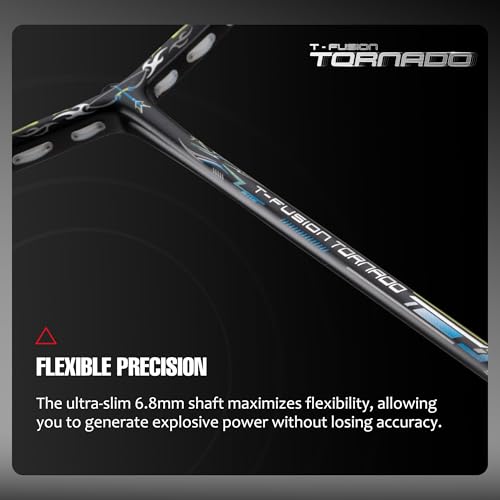 Image of Hundred T-Fusion Tornado Badminton Racket with Full Cover | ≤32 lbs | Performance Racket | Sturdy Frame & Smooth Swing | Offensive Shots & Fast Game