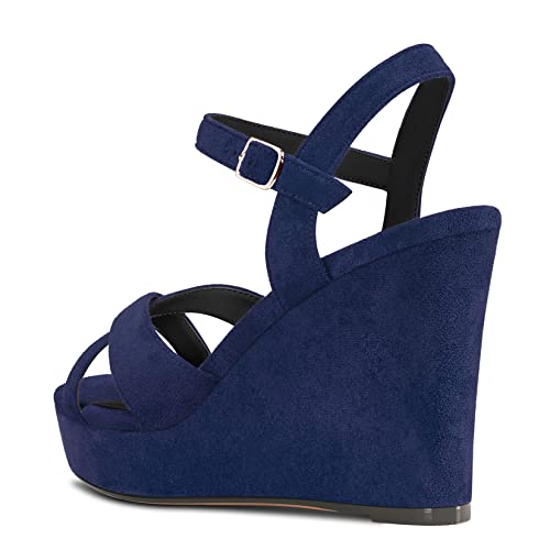 DearOnly Womens Wedge Heel Sandals Platform Peep Open Toe Ankle Strap Block Chunky High Heel Suede Dress Shoes 4 Inch3