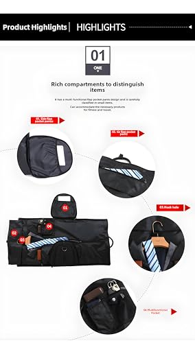 Snap on zipper suit suit travel bag carry on overnight bag waterproof leather duffel bag men and women convertible garment bag sports bag two-in-one hanging suitcase (Oxford canvas, black)4