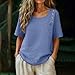 Ssuyeuri Linen Tops for Women Short Sleeve Round Neck Dressy Fashion Blouses 2026 Summer Casual Loose Fit Shirts Top Blue
