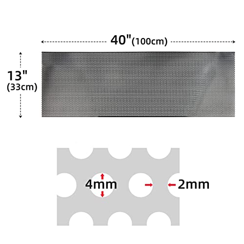 Aggauto Universal 40"X13" Car Grill Mesh - Aluminum Alloy Automotive Grille Insert Bumper Perforated Metal Sheet Round Hole 4Mm, One Of The Most Multifunctional Shape Grids 100X33Cm Black #TOP1