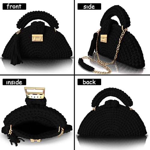 Image of Evening Clutch Bag for Women, Handmade Crochet Wedding Party Purse, Small Flap Formal Crossbody Handbag Evening Clutch