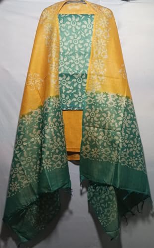 Image of STB-SILK TEXTILES BHAGALPUR Women's Bhagalpuri Cotton Silk Batik Print Unstitched Salwar Suit Dress Material With Dupatta | Women's Dress Material For Girls