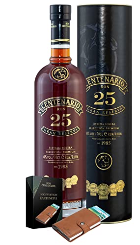 Ron Centenario 25 Gran Reserva | Geschenkset mit Kartenetui | Hergestellt im Solera-Verfahren und liebevoller Handarbeit | 700ml