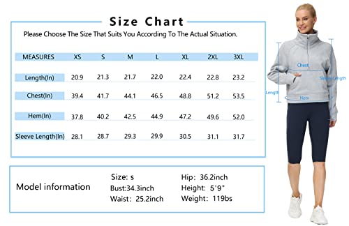 The Gym People Women's Half Zip Pullover Sweatshirt Fleece Stand Collar Crop Sweatshirt With Pockets Thumb Hole Grey #TOP6