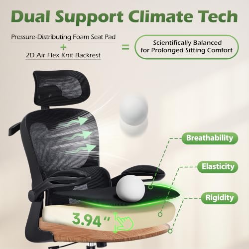 Image of AreShark Office Chair Ergonomic Desk Chairs with Adjustable Lumbar Support& Headrest Hanger, High Back Breathable Mesh Chair with Wheels, Rolling Swivel Comfy Task Computer Chair for Home Work Gaming