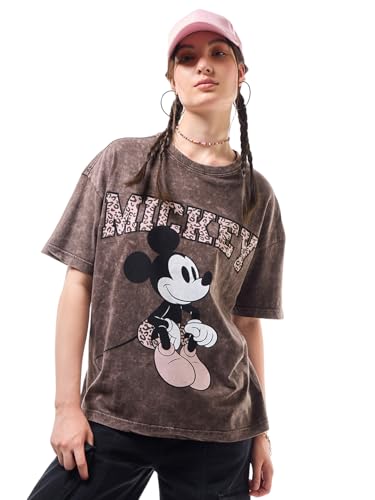 Image of Bewakoof X Disney Mickey Women's 100% Cotton Graphic Print Oversized Fit Half Sleeve Round Neck T-Shirt | Casual wear | Streetwear | Oversized Tshirt for Woman Cotton| Baggy