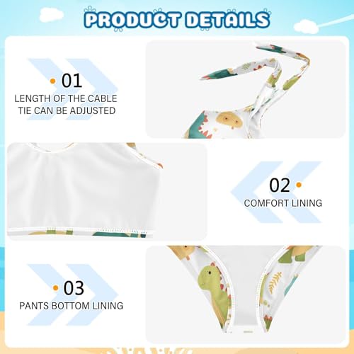 KLL Cute Dino Pattern Girls' Two Piece Bikini Sets Quick-Dry Bathing Suit Swimming Suits Adjustable Shoulder Strap4