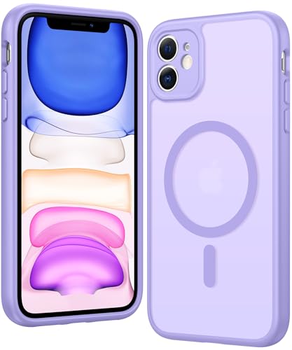 Image of FNTCASE for iPhone 11 Case Matte: Magnetic Phone Cases Compatible with Magsafe Slim Anti Yellowing Military Grade Drop Protection Rugged Shockproof Protective Translucent Cell Cover (C-Purple)