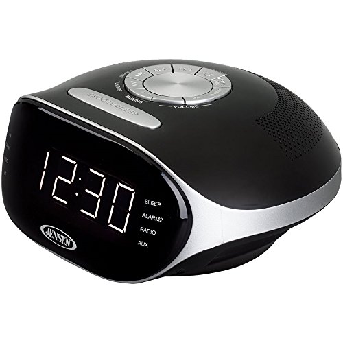 Jensen Compact Bluetooth AM/FM Dual Alarm Clock Radio with Large Easy to Read Backlit LCD Display