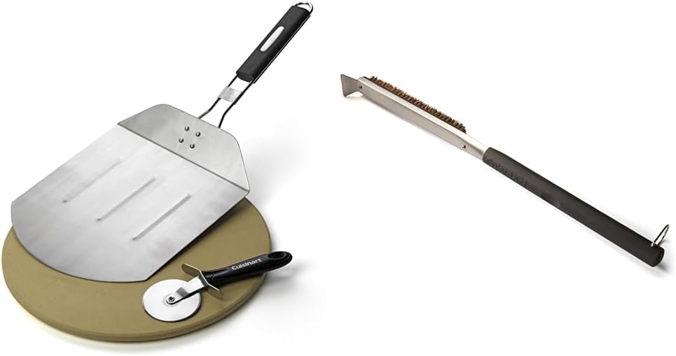 Cuisinart CPS-445, 3-Piece Pizza Grilling Set, Stainless Steel & CCB-399 Pizza Stone Cleaning Brush