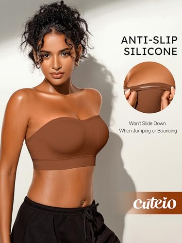 Image of Strapless Bras for Women, S-XL, Non-Slip Silicone Padded Bandeau Bra with Free Clear Strap, Wireless Tube Top Bralette