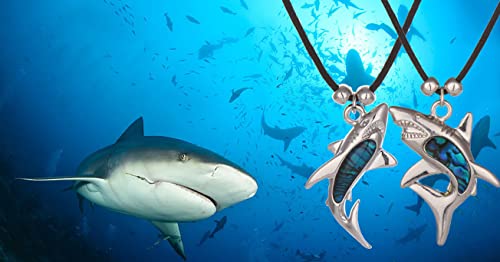 Blue Abalone Paua Shell Shark Pendant Necklace for Women and Girls on Black Cord/Stainless Chain Movie Necklace4