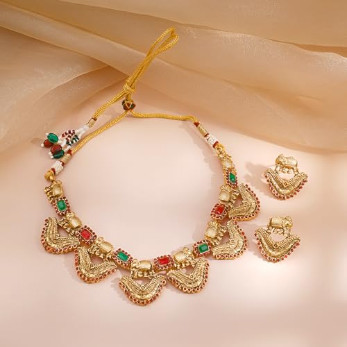 Image of Rubans Necklace Set Gold Plated Traditional Stylish Jewellery Gift for Women & Girls