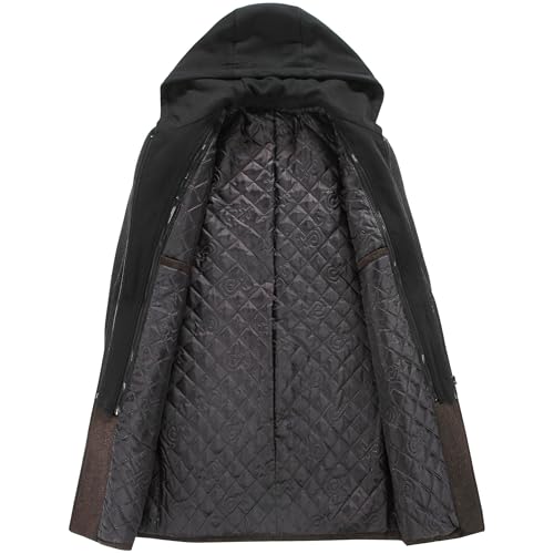 Image of PRIJOUHE Men's Wool Coat Hoodie Long Trench Coat Cotton Casual Woollen Overcoat Jacket
