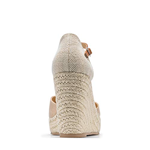 Fisace Womens Summer Espadrille Heel Platform Wedge Sandals Ankle Buckle Strap Closed Toe Shoes #TOP4