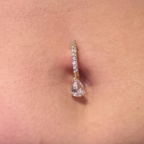 QWALIT Belly Button Rings 14G Surgical Steel Belly Rings CZ Opal Navel Piercing Jewelry for Women Girls 3/8" 10mm Silver Rose Gold3