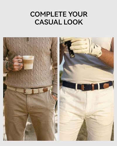 Image of CHAOREN Stretch Belt Men 2 Pack - 1 3 /8 inch Braided Golf Belts For Men - Casual Elastic For Pants and Jeans