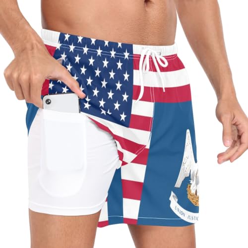Maillot de bain 2 en 1 pour homme S anti frottement short fitness fluide imprimé USA