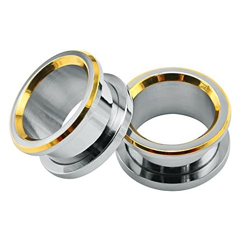 316L Stainless Steel Gold Bevel Edge Flesh Ear Tunnel Plug Ear Gauges Expanders Body Jewelry (Gauge=00g(10mm)) Cover