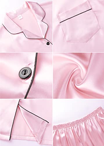 Image of Fivali Women Silk Satin Pajamas Set: Soft Short Sleeve 2 piece Pjs Ladies Button-down Pj Sets Silky Women's Sleepwear
