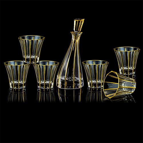 Set de 6 copas de whisky de cristal con detalle dorado