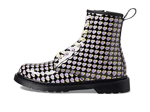 Image of Dr. Martens 1460 Lace Up Fashion Boot (Big Kid) Heart Overlay Patent Lamper 5 UK (US 6 Big Kid) M