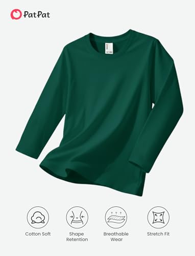 Image of PATPAT Boys Long Sleeve Shirts Cotton Solid Crew Neck Basic Shirts 5-16 Years
