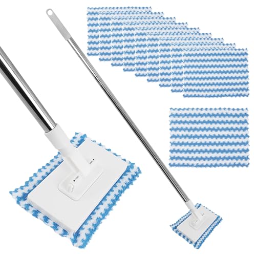 1 fregona + 10 paños de limpieza, no requiere lavado, 1 segundo desmontaje, fregona sin lavado con clip de presión automática, adecuada para la limpieza de espejos de baño, paredes, vidrio (azul)