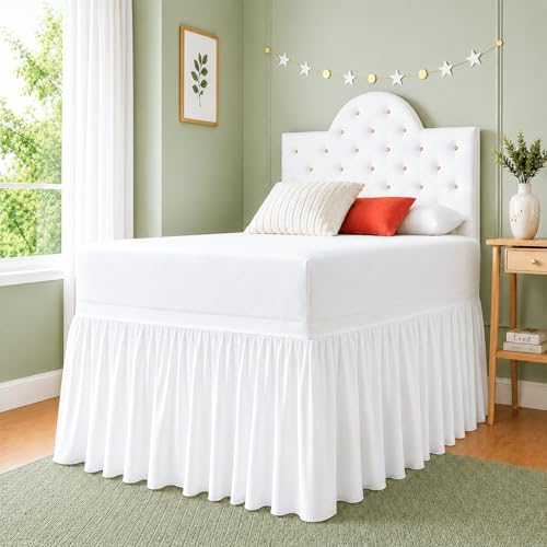 Cottingon Dorm Room Bed Skirt Twin XL White Microfiber Dust Ruffle 32 Inch Drop Fits Standard College Beds 39 x 80 Under Bed Storage Cover College Dorm Room Essentials Back to School Bedding