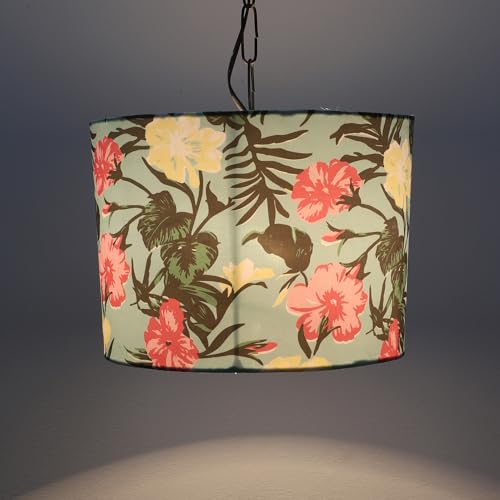 Image of tu casa Tropical Paradise Floral Print Fabric Shade Glow Pendent Light Hanging Lamp For Bedroom Living Room Lounge Office Balcony Area Without Bulb For Home Decoration & Gifting (Height - 20 inch)